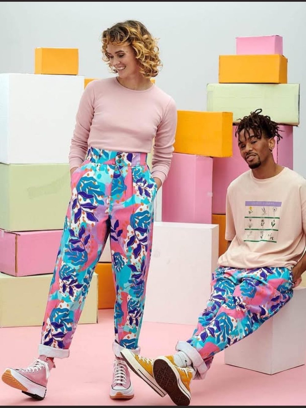 Lucy & Yak Tropical Print High-Waist Organic Cotton Addison Jeans / trousers
